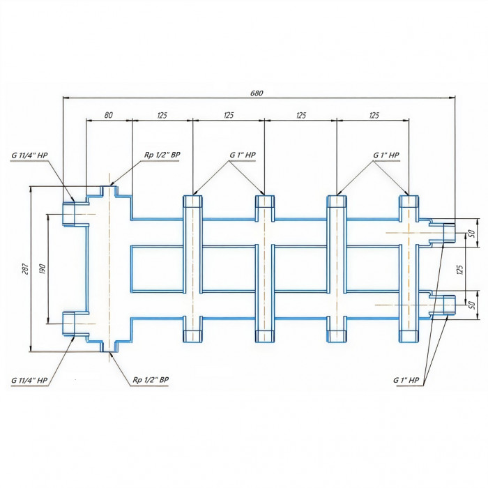 ROMMER RDG-0060-024025 ROMMER Коллектор (дублер компакт) с гидроразделителем на 2+2+1 контура до 60 кВт