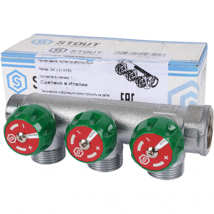 STOUT SMB-6850-343403 STOUT Коллектор регулирующий 3/4", 3 отвода 3/4"ЕК