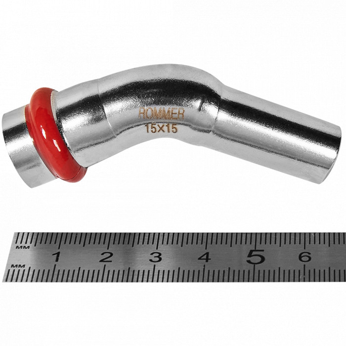 ROMMER RSS-0004-000015 ROMMER Угольник однораструбный 45°-НПр, 15, из нержавеющей стали прессовой