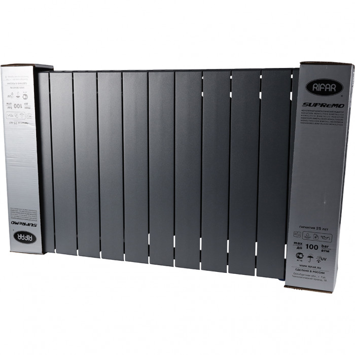 Биметаллический радиатор RIFAR SUPReMO VENTIL 500, 12 секций, нижнее правое подключение, черный