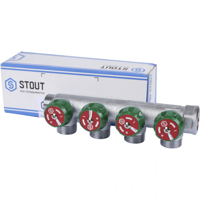 STOUT SMB-6850-343404 STOUT Коллектор регулирующий 3/4", 4 отвода 3/4"ЕК