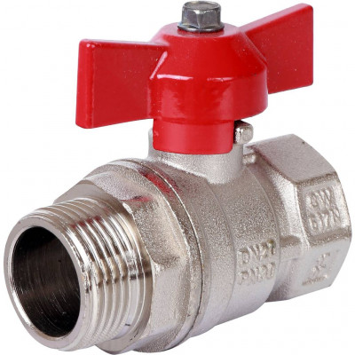 STOUT Кран шаровой стандартнопроходной, ВР/НР, ручка бабочка 3/4 (красная ручка)