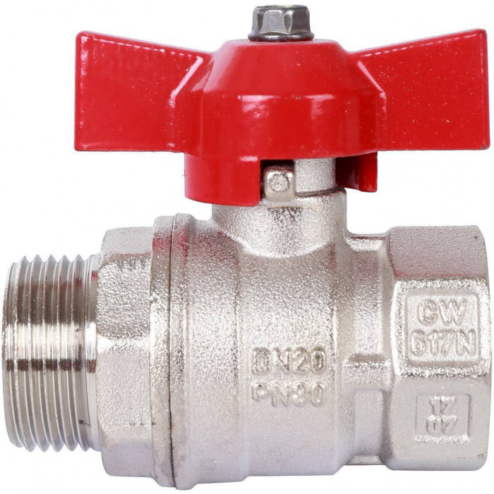 STOUT Кран шаровой стандартнопроходной, ВР/НР, ручка бабочка 3/4 (красная ручка)