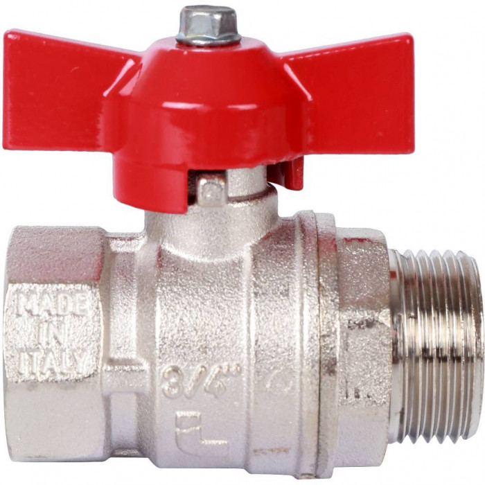 STOUT Кран шаровой стандартнопроходной, ВР/НР, ручка бабочка 3/4 (красная ручка)