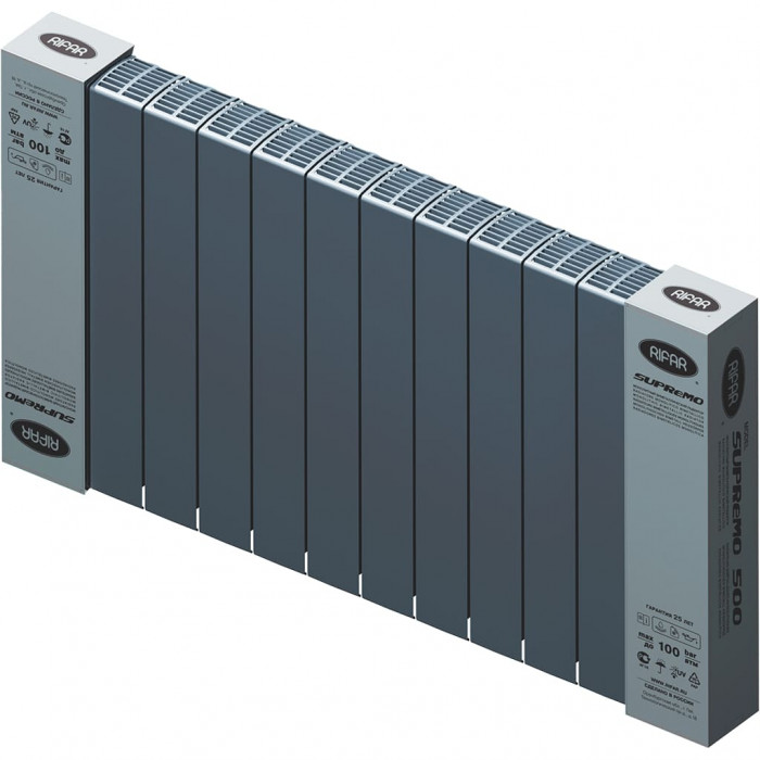 Биметаллический радиатор RIFAR SUPReMO 500, 12 секций, боковое подключение, черный