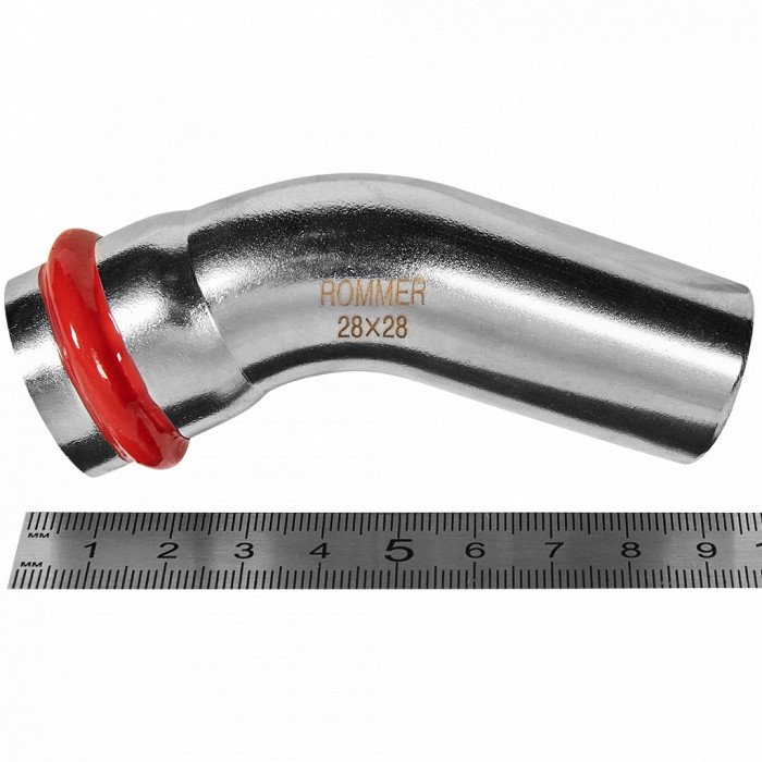 ROMMER RSS-0004-000028 ROMMER Угольник однораструбный 45°-НПр, 28, из нержавеющей стали прессовой