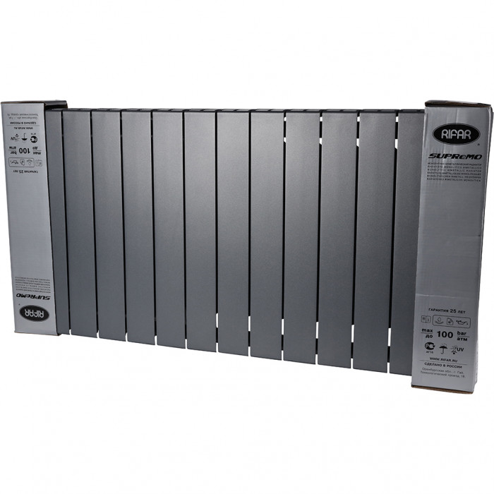 Биметаллический радиатор RIFAR SUPReMO VENTIL 500, 14 секций, нижнее правое подключение, черный