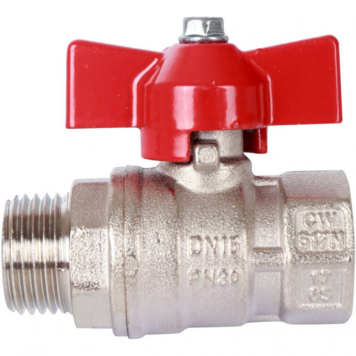 STOUT Кран шаровой стандартнопроходной, ВР/НР, ручка бабочка 1/2 (красная ручка)