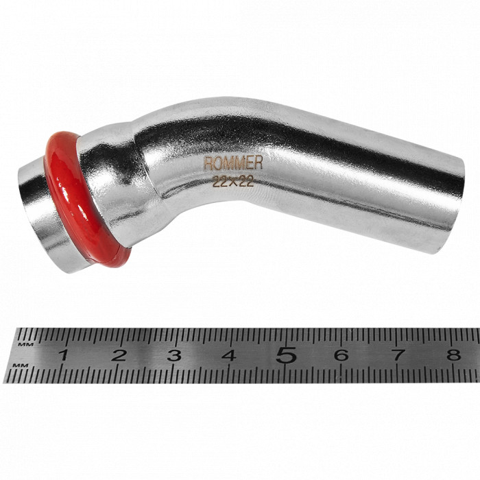 ROMMER RSS-0004-000022 ROMMER Угольник однораструбный 45°-НПр, 22, из нержавеющей стали прессовой