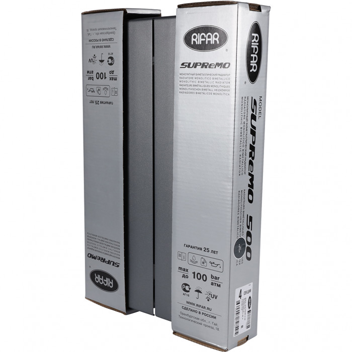 Биметаллический радиатор RIFAR SUPReMO VENTIL 500, 4 секций, нижнее правое подключение, черный