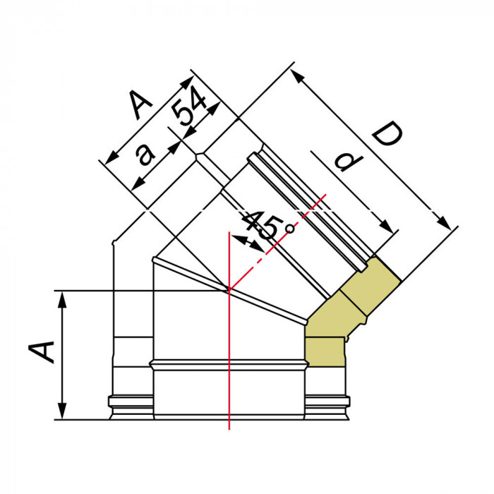 Отвод 45° D130/330, изоляция 100 мм, AISI 321/304 (Вулкан)
