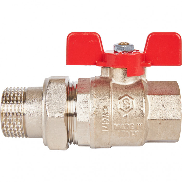 STOUT Кран шаровой полнопроходной с "американкой", ВР/НР, ручка бабочка 1 (EPDM)