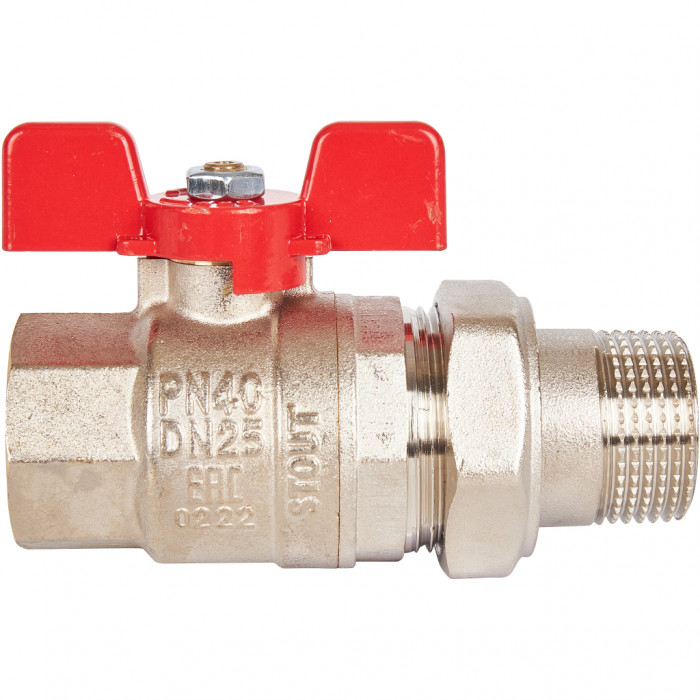 STOUT Кран шаровой полнопроходной с "американкой", ВР/НР, ручка бабочка 1 (EPDM)