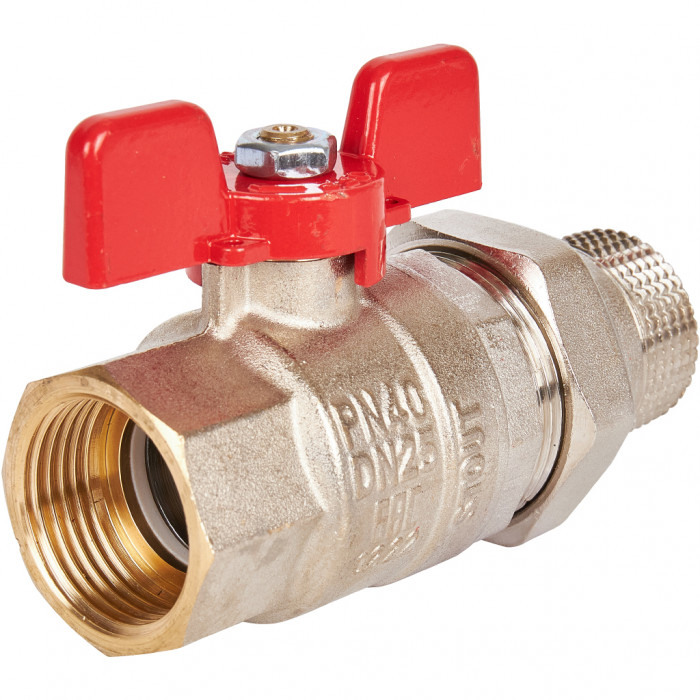 STOUT Кран шаровой полнопроходной с "американкой", ВР/НР, ручка бабочка 1 (EPDM)