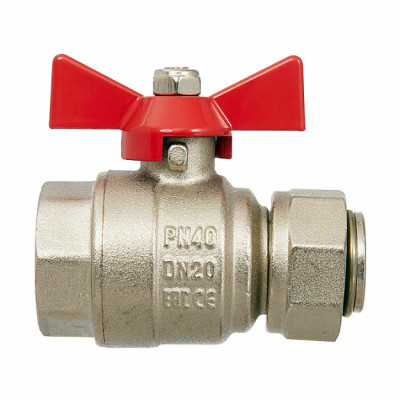 Кран шаровой латунный Smart Install ВР/ВР 1&quot; с накидной гайкой с плоск.прокладкой бабочка красная