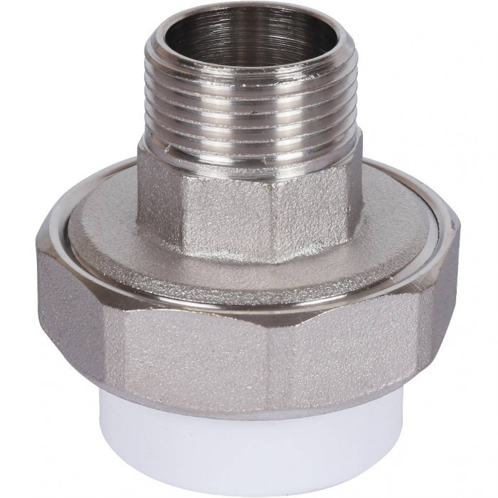 Политэк 32х3/4 Муфта разъемная с наружной резьбой для полипропиленовых труб под сварку (цвет белый)