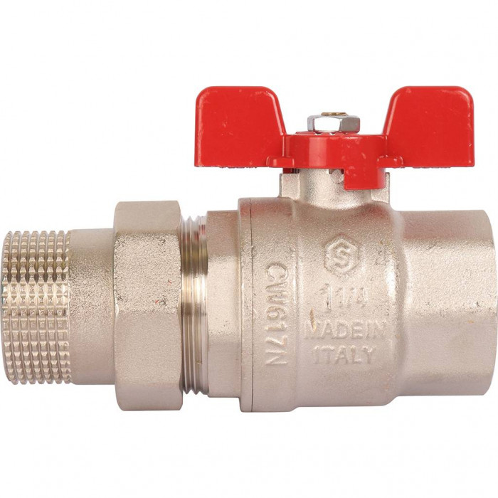 STOUT Кран шаровой полнопроходной с "американкой", ВР/НР, ручка бабочка 1 1/4 (EPDM)