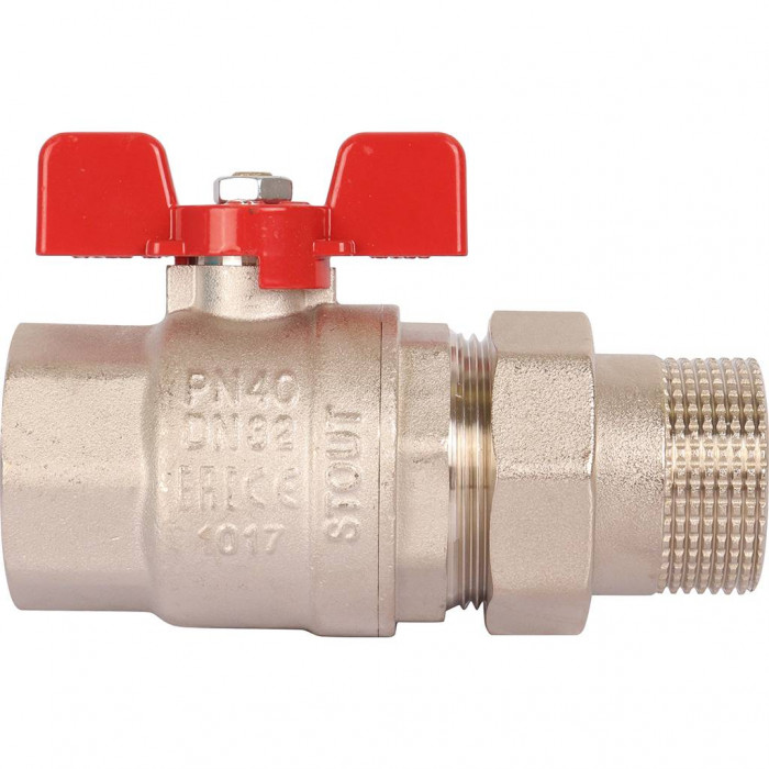 STOUT Кран шаровой полнопроходной с "американкой", ВР/НР, ручка бабочка 1 1/4 (EPDM)