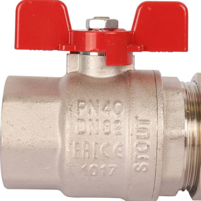 STOUT Кран шаровой полнопроходной с "американкой", ВР/НР, ручка бабочка 1 1/4 (EPDM)