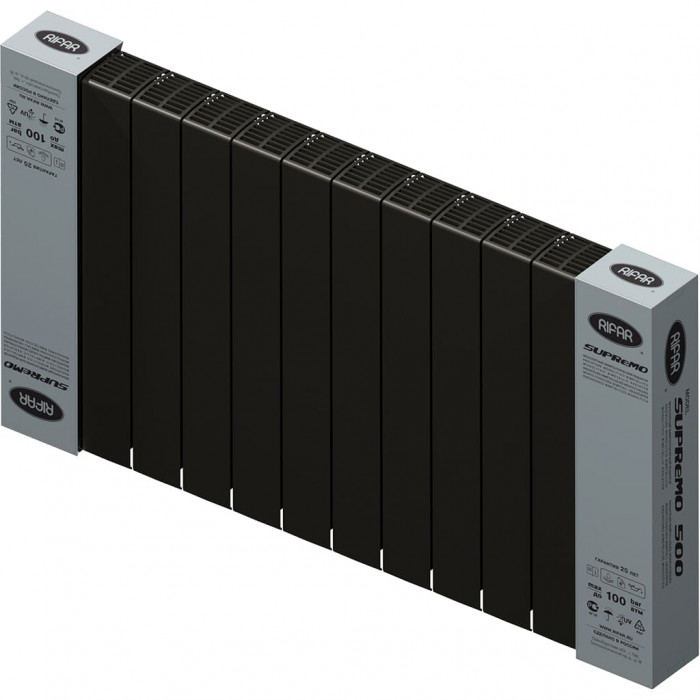 Биметаллический радиатор RIFAR SUPReMO 500, 12 секций, боковое подключение, черный