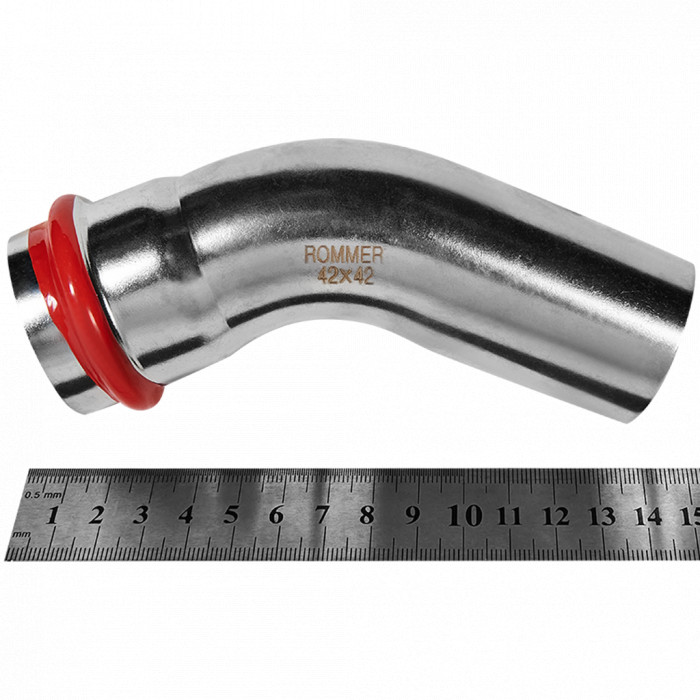 ROMMER RSS-0004-000042 ROMMER Угольник однораструбный 45°-НПр, 42, из нержавеющей стали прессовой