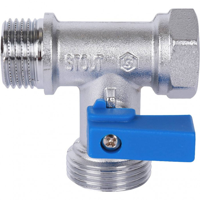 STOUT Кран шаровой проходной для стиральных и посудомоечных машин 1/2  х 3/4  х 1/2