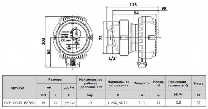 ROMMER RCP-0005 ROMMER Циркуляционный насос для ГВС