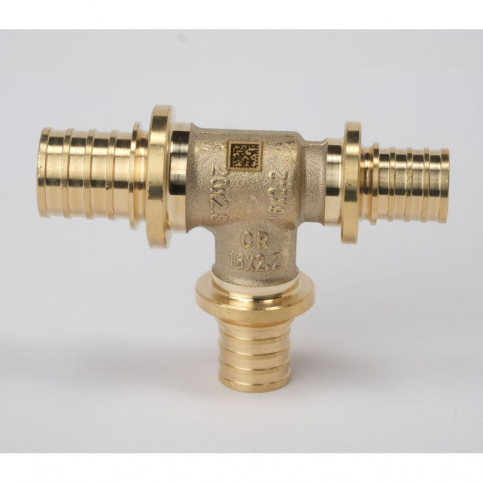 Тройник REHAU с уменьшенным боковым и торцевым проходами 20-16-16 MX для труб из сшитого полиэтилена аксиальный