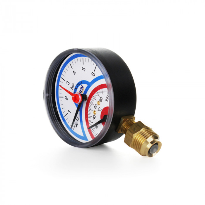 Термоманометр радиальный, диаметр корпуса 80 мм, присоединение резьбовое В 1/2", диапазон измерений