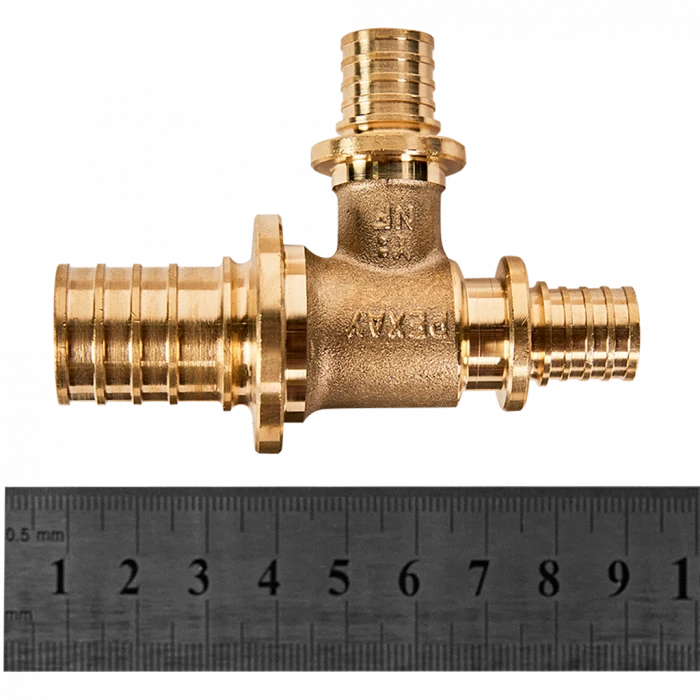 Тройник REHAU с уменьшенным боковым и торцевым проходами 25-16-16 MX для труб из сшитого полиэтилена аксиальный