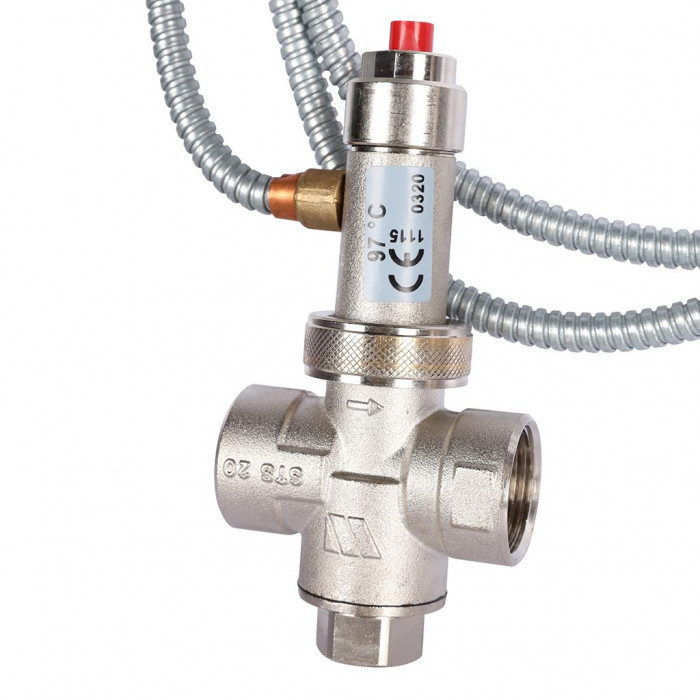 Термоклапан для твердотопливных котлов STOUT 1/2, капиляр, 1300 мм.