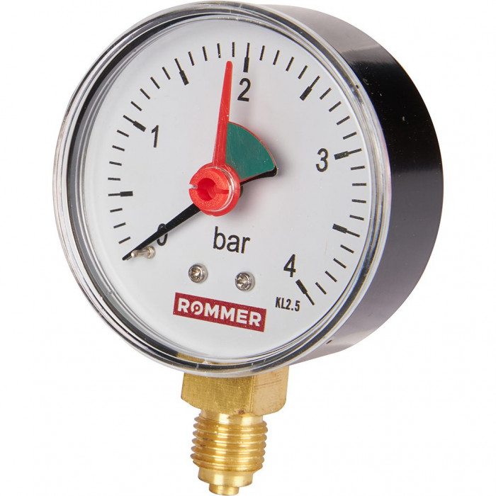 RIM-0008-630408 Манометр ROMMER радиальный с указателем предела. Корпус Dn 63 мм 1/4 , 0...4 бар, кл.2.5
