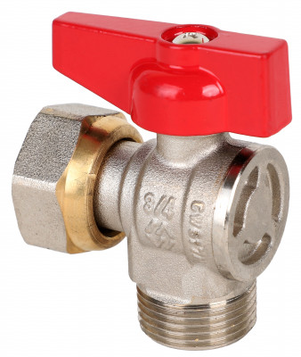 Кран шаровый полнопроходной угловой с накидной гайкой MVI 3/4&quot;, внутренняя-наружная, бабочка