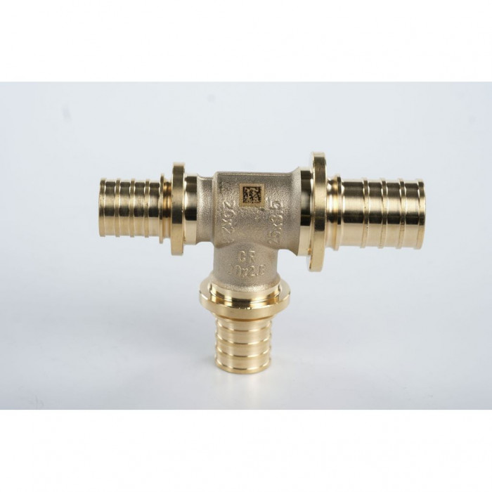 Тройник REHAU с уменьшенным боковым и торцевым проходами 25-20-20 MX для труб из сшитого полиэтилена аксиальный