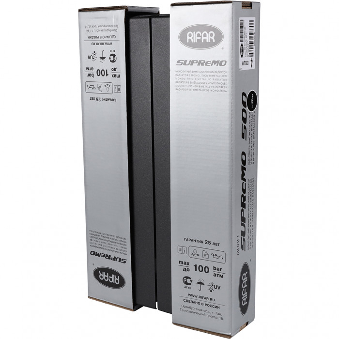 Биметаллический радиатор RIFAR SUPReMO 500, 4 секций, боковое подключение, черный