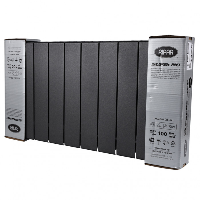 Биметаллический радиатор RIFAR SUPReMO 350, 10 секций, боковое подключение, черный