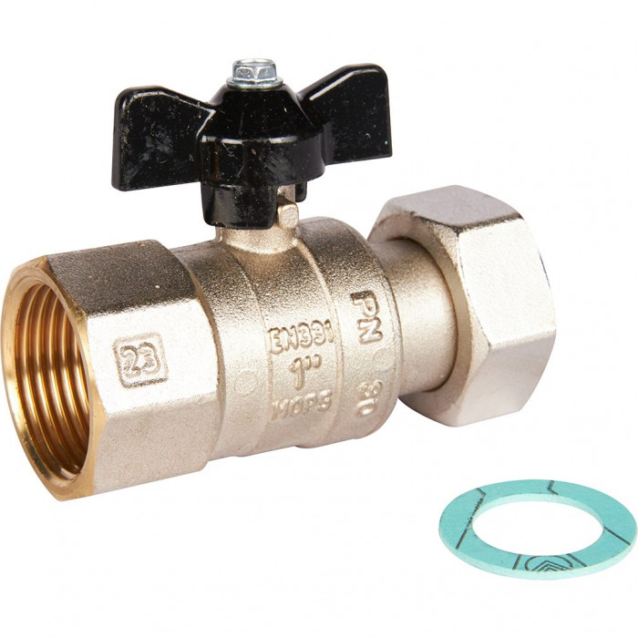 STOUT Кран шаровой с накидной гайкой, ВР/накидная гайка, ручка бабочка 1x1