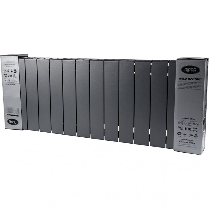 Биметаллический радиатор RIFAR SUPReMO 350, 14 секций, боковое подключение, черный