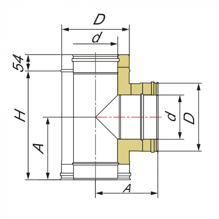 Тройник 90° D130/330, изоляция 100 мм, AISI 321/304 (Вулкан)