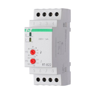 Терморегулятор ДЕВИ RT-822 (+30°C-+60°C) на шину DIN, с датчиком RT на проводе, 16А