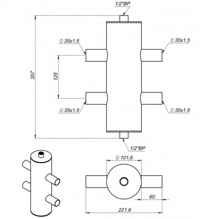 Гидрострелка GS35PF под пресс фитинги