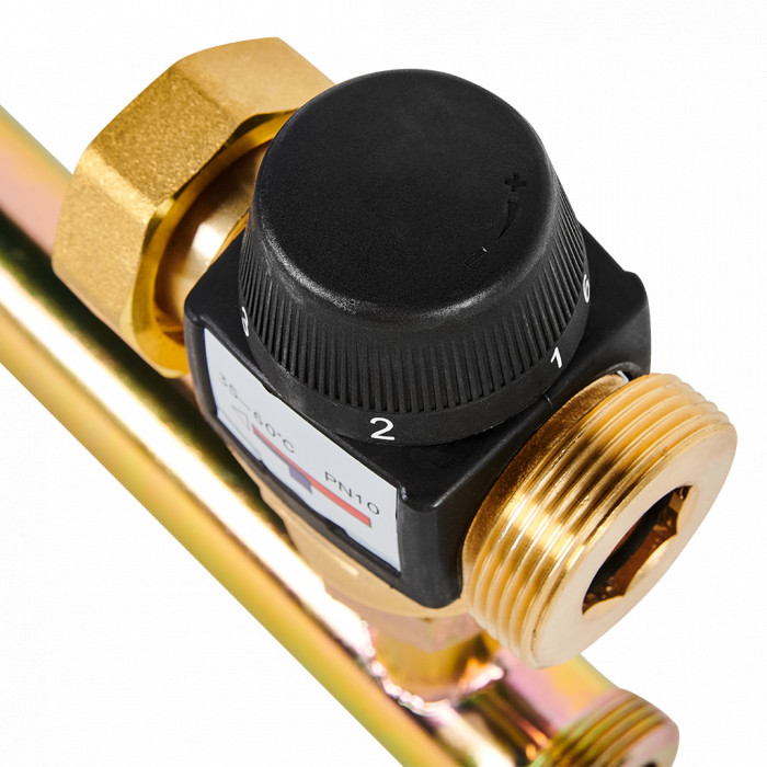 Насосная группа ROMMER RDG-1002 с термостатическим смесительным клапаном (35-60°С) без насоса, левая