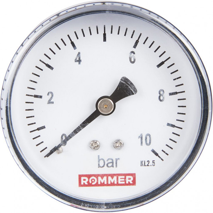 RIM-0009-631008 Манометр ROMMER аксиальный. Корпус Dn 63 мм 1/4 , 0...10 бар, кл.2.5