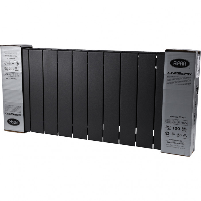 Биметаллический радиатор RIFAR SUPReMO 350, 12 секций, боковое подключение, черный