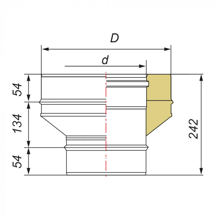 Переходник моно-термо (на конус) с D104 на D104/300, изоляция 100 мм, AISI 321/304 (Вулкан)