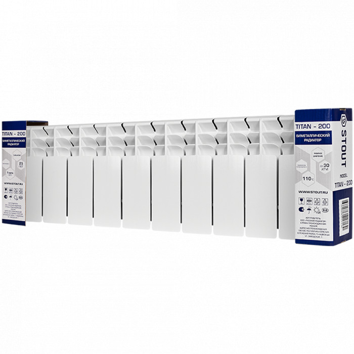 Биметаллический радиатор STOUT TITAN 200, 10 секций, боковое подключение, белый