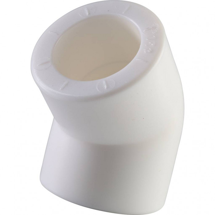 Политэк d=20 Угольник 45* для полипропиленовых труб под сварку (цвет белый)