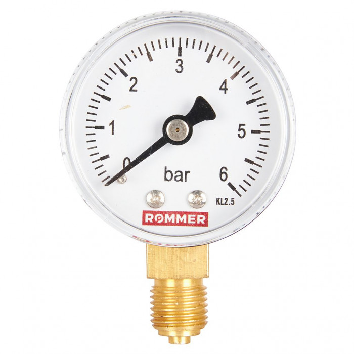 RIM-0010-500608 Манометр ROMMER радиальный. Корпус Dn 50 мм 1/4 , 0...6 бар, кл.2.5