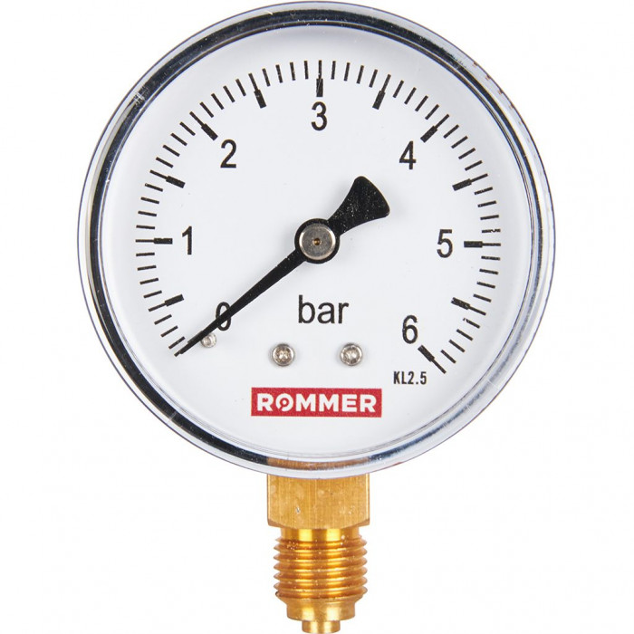 RIM-0010-630608 Манометр ROMMER радиальный. Корпус Dn 63 мм 1/4 , 0...6 бар, кл.2.5