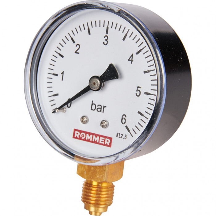 RIM-0010-630608 Манометр ROMMER радиальный. Корпус Dn 63 мм 1/4 , 0...6 бар, кл.2.5